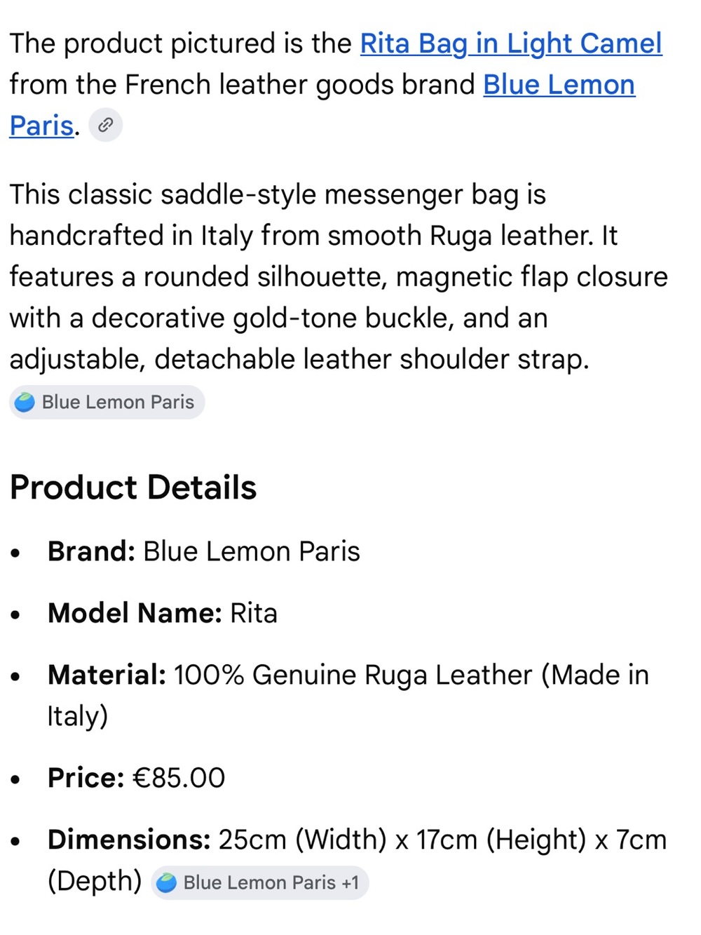 Rita Bag in Camel color from BLUE LEMON 🍋PARIS - Picture 8 of 8